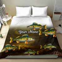Walleye Fishing Yellow Scales Customize Name Bedding Set Dark Gradient Water Background - Wonder Print Shop