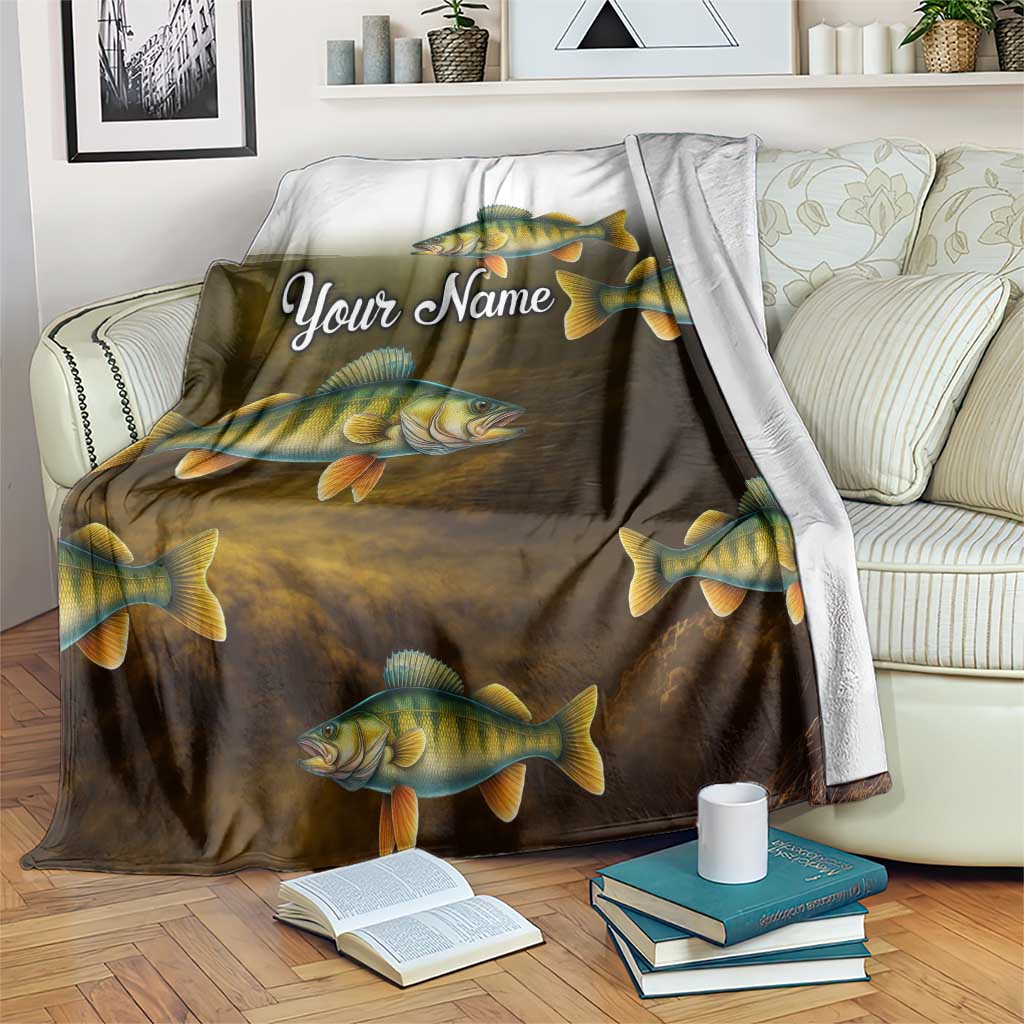 Walleye Fishing Yellow Scales Customize Name Blanket Dark Gradient Water Background - Wonder Print Shop