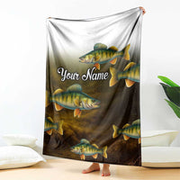 Walleye Fishing Yellow Scales Customize Name Blanket Dark Gradient Water Background - Wonder Print Shop