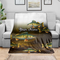 Walleye Fishing Yellow Scales Customize Name Blanket Dark Gradient Water Background - Wonder Print Shop