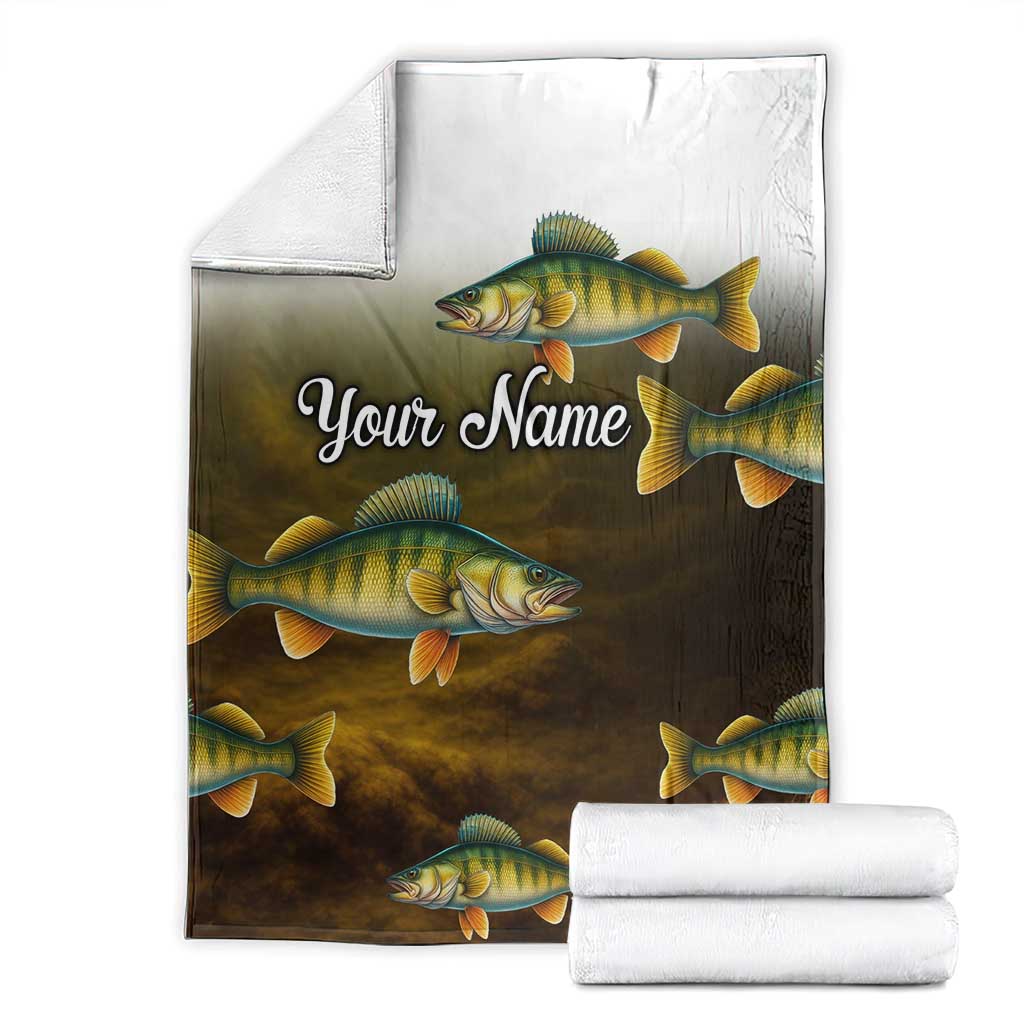Walleye Fishing Yellow Scales Customize Name Blanket Dark Gradient Water Background - Wonder Print Shop