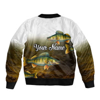 Walleye Fishing Yellow Scales Customize Name Bomber Jacket Dark Gradient Water Background - Wonder Print Shop