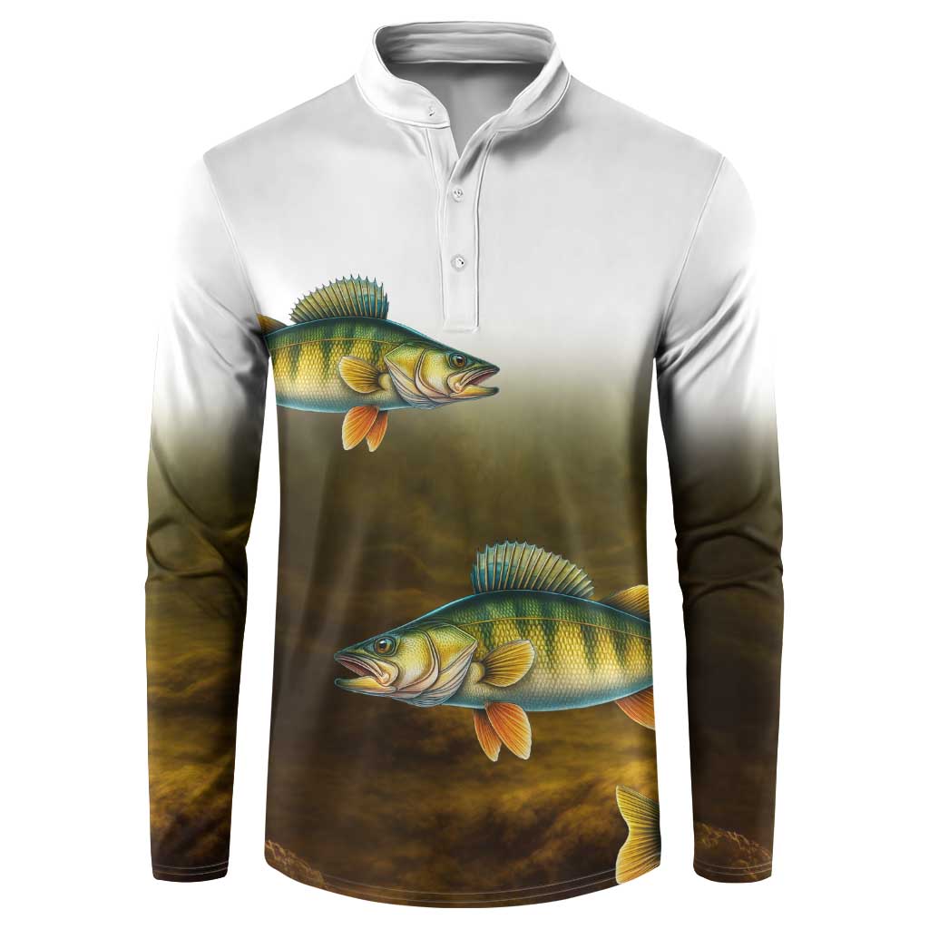Walleye Fishing Yellow Scales Customize Name Button Sweatshirt Dark Gradient Water Background - Wonder Print Shop
