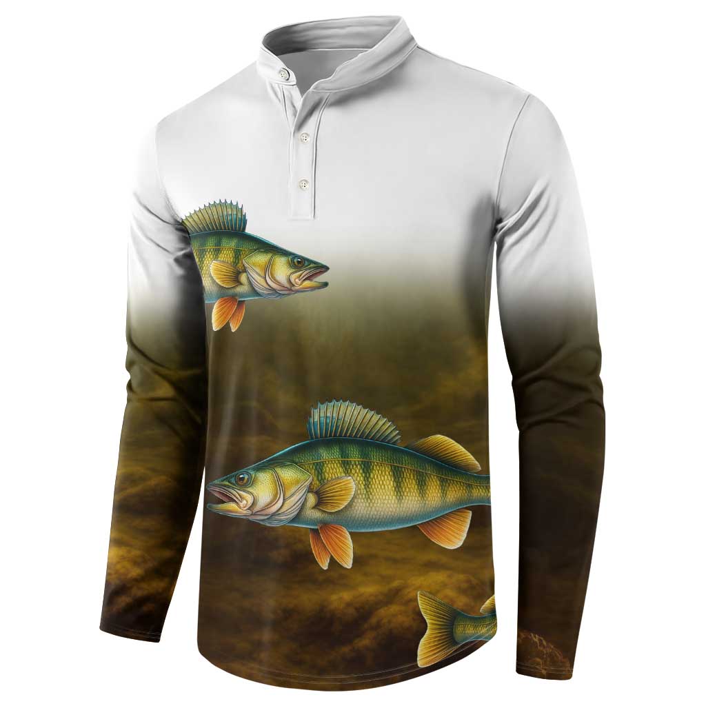 Walleye Fishing Yellow Scales Customize Name Button Sweatshirt Dark Gradient Water Background - Wonder Print Shop