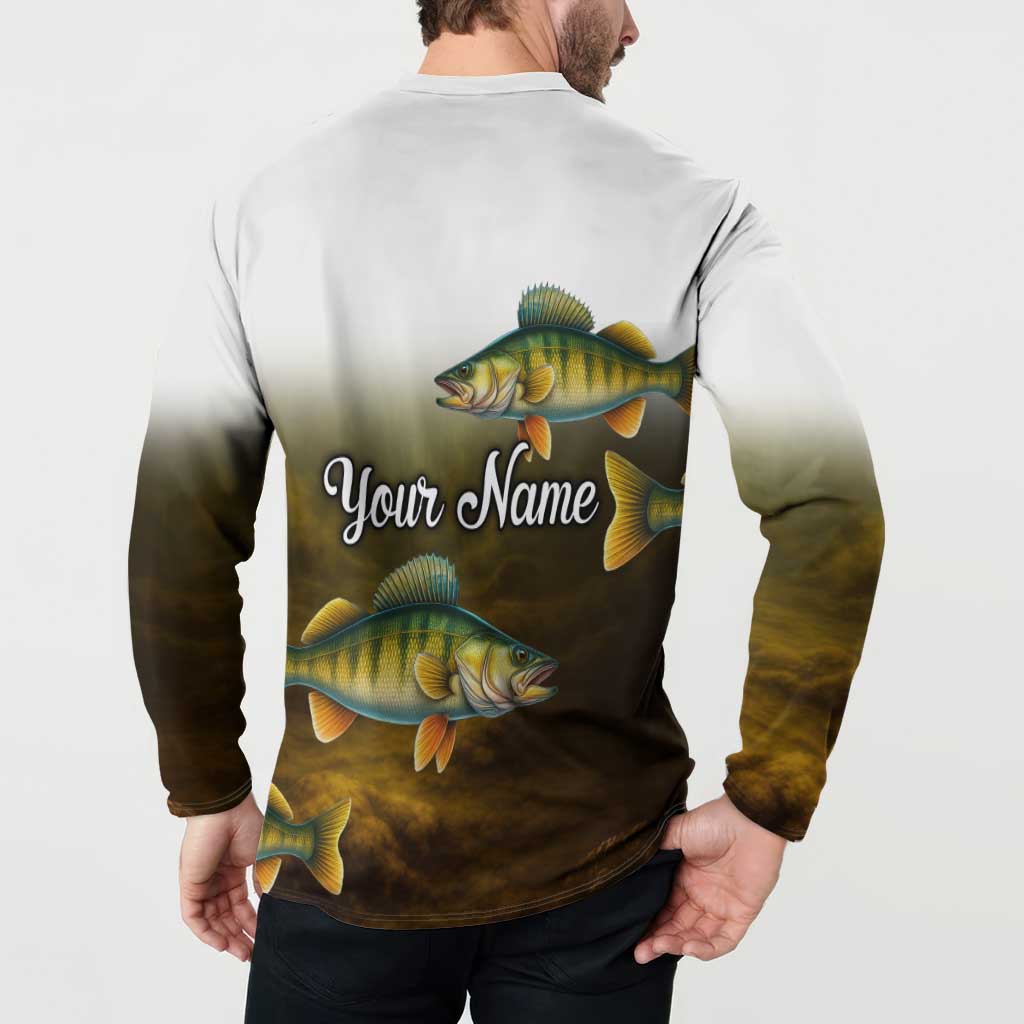 Walleye Fishing Yellow Scales Customize Name Button Sweatshirt Dark Gradient Water Background - Wonder Print Shop