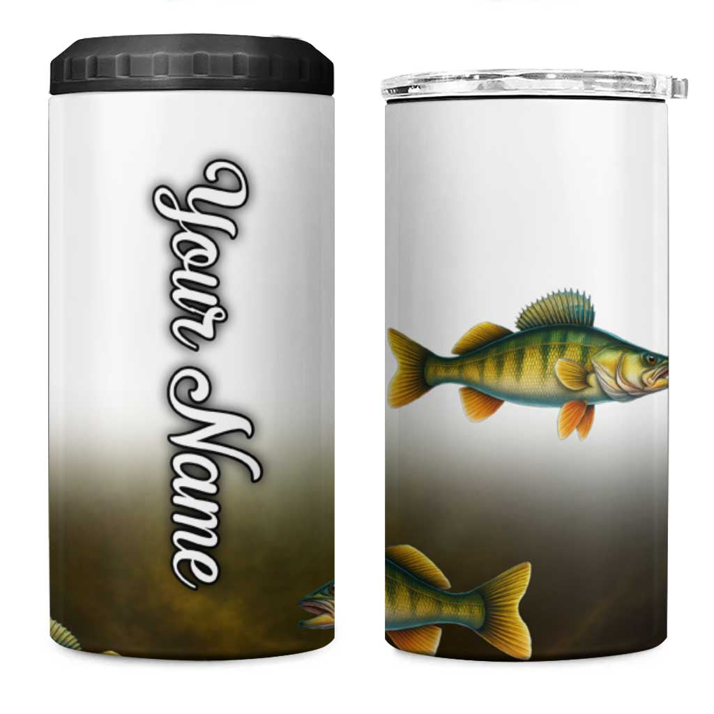 Walleye Fishing Yellow Scales Customize Name 4 in 1 Can Cooler Tumbler Dark Gradient Water Background - Wonder Print Shop
