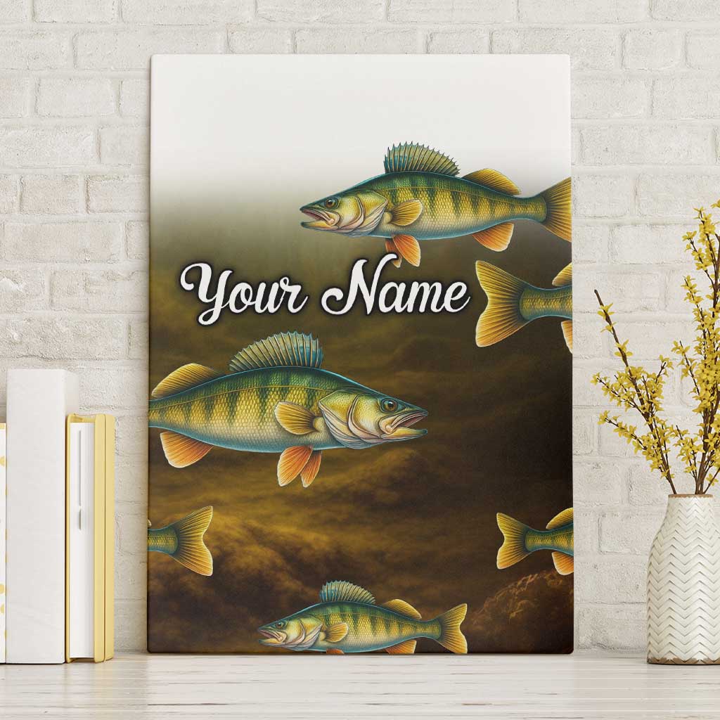 Walleye Fishing Yellow Scales Customize Name Canvas Wall Art Dark Gradient Water Background - Wonder Print Shop