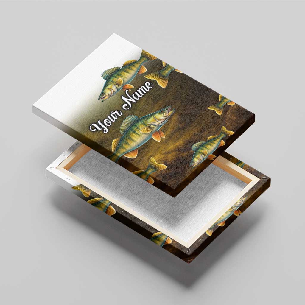 Walleye Fishing Yellow Scales Customize Name Canvas Wall Art Dark Gradient Water Background - Wonder Print Shop