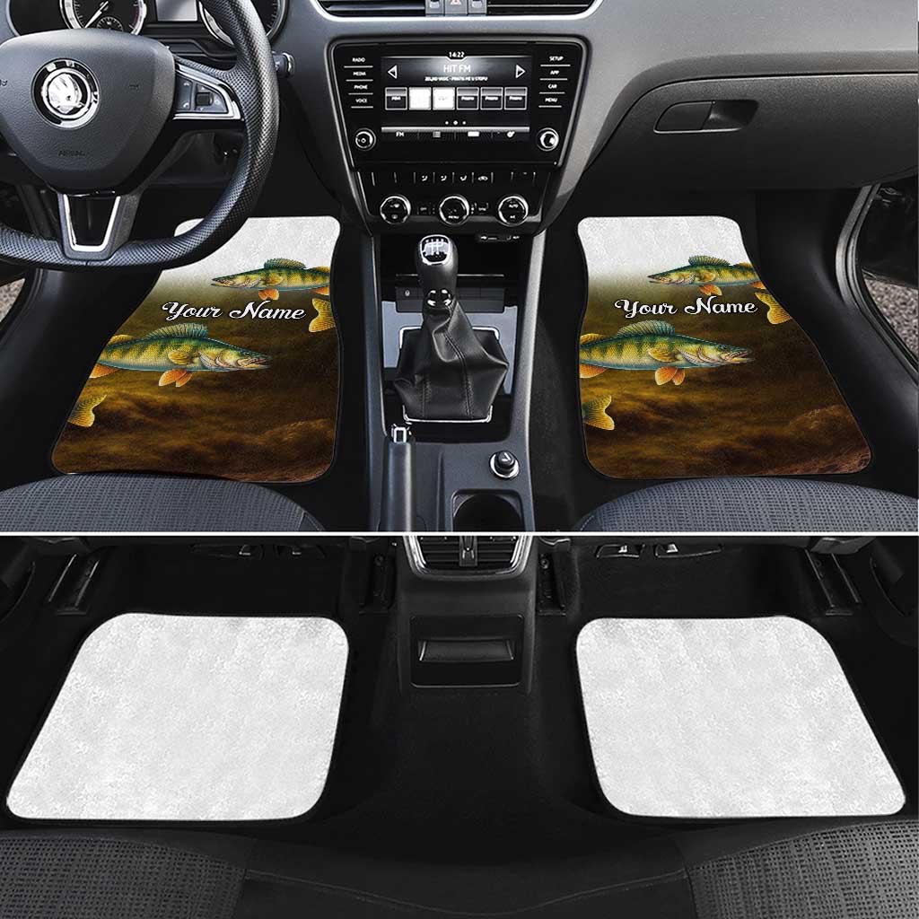 Walleye Fishing Yellow Scales Customize Name Car Mats Dark Gradient Water Background - Wonder Print Shop