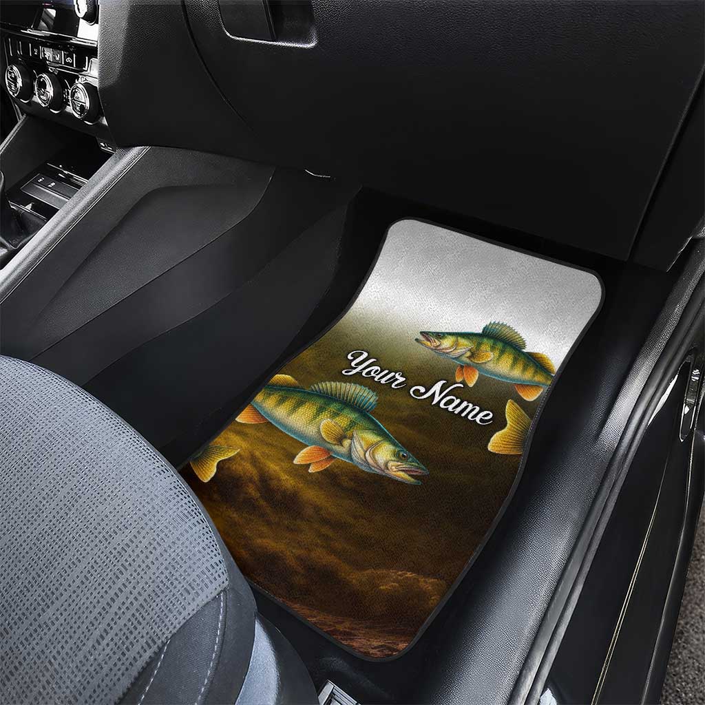 Walleye Fishing Yellow Scales Customize Name Car Mats Dark Gradient Water Background - Wonder Print Shop
