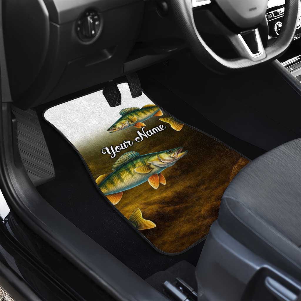 Walleye Fishing Yellow Scales Customize Name Car Mats Dark Gradient Water Background - Wonder Print Shop