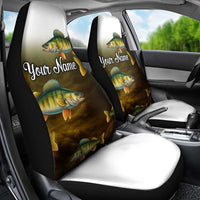 Walleye Fishing Yellow Scales Customize Name Car Seat Cover Dark Gradient Water Background - Wonder Print Shop
