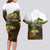 Walleye Fishing Yellow Scales Customize Name Couples Matching Long Sleeve Bodycon Dress and Hawaiian Shirt Dark Gradient Water Background - Wonder Print Shop
