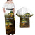 Walleye Fishing Yellow Scales Customize Name Couples Matching Off Shoulder Maxi Dress and Hawaiian Shirt Dark Gradient Water Background - Wonder Print Shop
