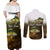 Walleye Fishing Yellow Scales Customize Name Couples Matching Off Shoulder Maxi Dress and Long Sleeve Button Shirt Dark Gradient Water Background - Wonder Print Shop