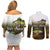 Walleye Fishing Yellow Scales Customize Name Couples Matching Off Shoulder Short Dress and Long Sleeve Button Shirt Dark Gradient Water Background - Wonder Print Shop