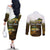 Walleye Fishing Yellow Scales Customize Name Couples Matching Off The Shoulder Long Sleeve Dress and Long Sleeve Button Shirt Dark Gradient Water Background - Wonder Print Shop