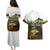 Walleye Fishing Yellow Scales Customize Name Couples Matching Puletasi and Hawaiian Shirt Dark Gradient Water Background - Wonder Print Shop