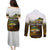 Walleye Fishing Yellow Scales Customize Name Couples Matching Puletasi and Long Sleeve Button Shirt Dark Gradient Water Background - Wonder Print Shop