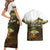 Walleye Fishing Yellow Scales Customize Name Couples Matching Short Sleeve Bodycon Dress and Hawaiian Shirt Dark Gradient Water Background - Wonder Print Shop