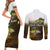 Walleye Fishing Yellow Scales Customize Name Couples Matching Short Sleeve Bodycon Dress and Long Sleeve Button Shirt Dark Gradient Water Background - Wonder Print Shop