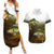 Walleye Fishing Yellow Scales Customize Name Couples Matching Summer Maxi Dress and Hawaiian Shirt Dark Gradient Water Background - Wonder Print Shop