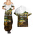 Walleye Fishing Yellow Scales Customize Name Couples Matching Summer Maxi Dress and Hawaiian Shirt Dark Gradient Water Background - Wonder Print Shop