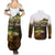 Walleye Fishing Yellow Scales Customize Name Couples Matching Summer Maxi Dress and Long Sleeve Button Shirt Dark Gradient Water Background - Wonder Print Shop