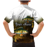Walleye Fishing Yellow Scales Customize Name Family Matching Mermaid Dress and Hawaiian Shirt Dark Gradient Water Background - Wonder Print Shop