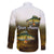 Walleye Fishing Yellow Scales Customize Name Family Matching Off The Shoulder Long Sleeve Dress and Hawaiian Shirt Dark Gradient Water Background - Wonder Print Shop