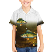 Walleye Fishing Yellow Scales Customize Name Family Matching Off The Shoulder Long Sleeve Dress and Hawaiian Shirt Dark Gradient Water Background - Wonder Print Shop