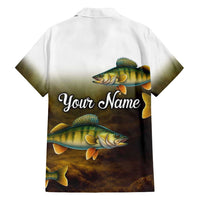 Walleye Fishing Yellow Scales Customize Name Family Matching Off Shoulder Maxi Dress and Hawaiian Shirt Dark Gradient Water Background - Wonder Print Shop