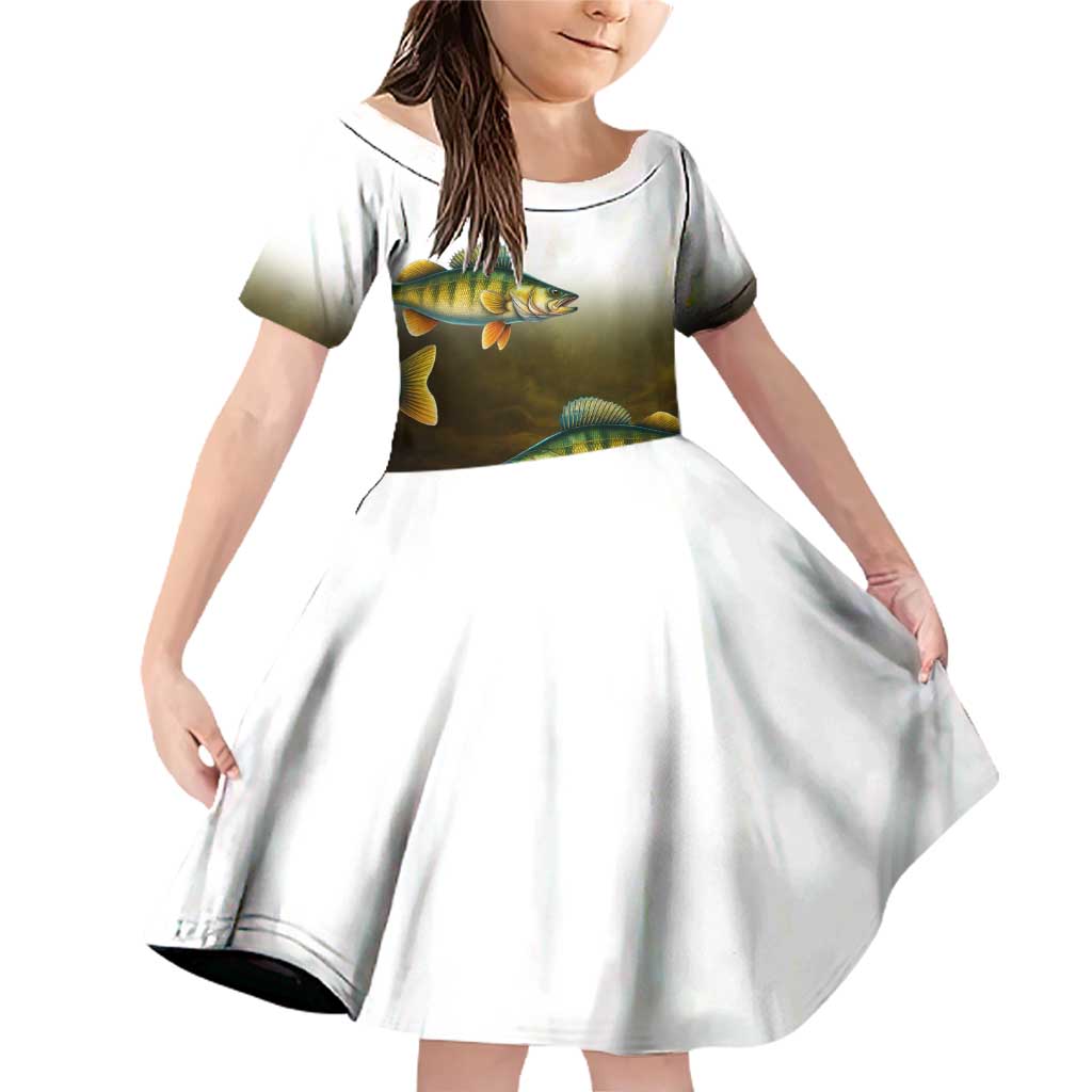Walleye Fishing Yellow Scales Customize Name Family Matching Off Shoulder Short Dress and Hawaiian Shirt Dark Gradient Water Background - Wonder Print Shop