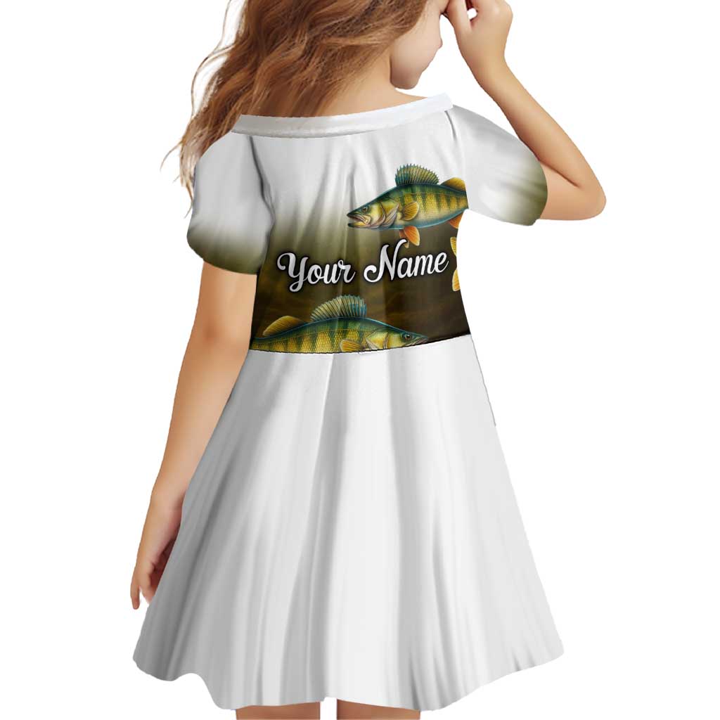 Walleye Fishing Yellow Scales Customize Name Family Matching Off Shoulder Short Dress and Hawaiian Shirt Dark Gradient Water Background - Wonder Print Shop
