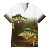 Walleye Fishing Yellow Scales Customize Name Family Matching Off Shoulder Short Dress and Hawaiian Shirt Dark Gradient Water Background - Wonder Print Shop