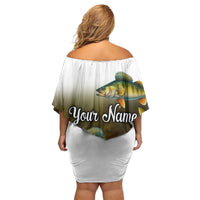 Walleye Fishing Yellow Scales Customize Name Family Matching Off Shoulder Short Dress and Hawaiian Shirt Dark Gradient Water Background - Wonder Print Shop