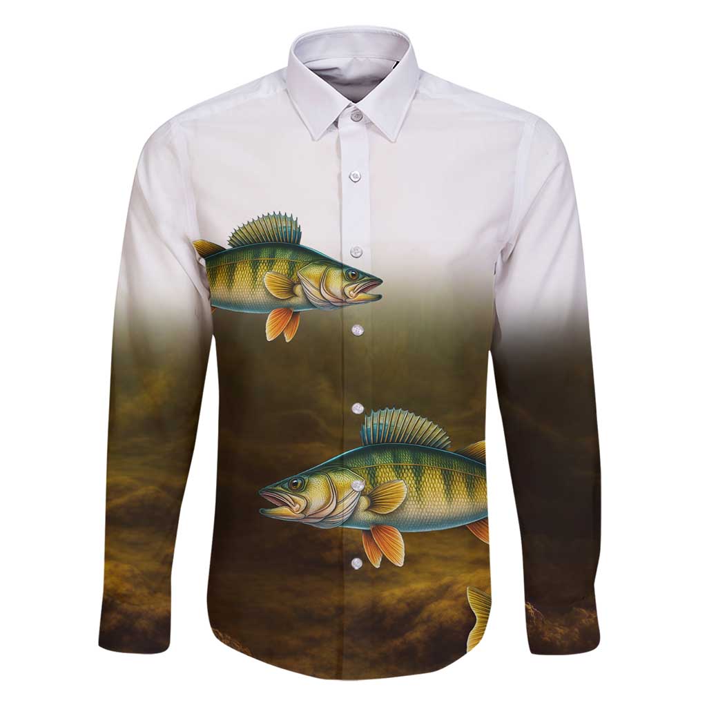 Walleye Fishing Yellow Scales Customize Name Family Matching Puletasi and Hawaiian Shirt Dark Gradient Water Background - Wonder Print Shop
