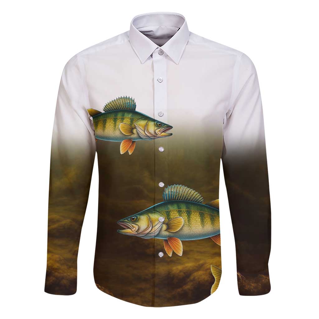 Walleye Fishing Yellow Scales Customize Name Family Matching Short Sleeve Bodycon Dress and Hawaiian Shirt Dark Gradient Water Background - Wonder Print Shop