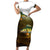 Walleye Fishing Yellow Scales Customize Name Family Matching Short Sleeve Bodycon Dress and Hawaiian Shirt Dark Gradient Water Background - Wonder Print Shop