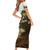 Walleye Fishing Yellow Scales Customize Name Family Matching Short Sleeve Bodycon Dress and Hawaiian Shirt Dark Gradient Water Background - Wonder Print Shop
