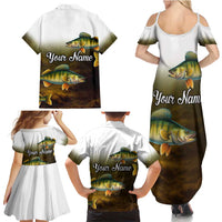 Walleye Fishing Yellow Scales Customize Name Family Matching Summer Maxi Dress and Hawaiian Shirt Dark Gradient Water Background - Wonder Print Shop