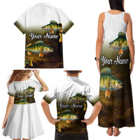 Walleye Fishing Yellow Scales Customize Name Family Matching Tank Maxi Dress and Hawaiian Shirt Dark Gradient Water Background - Wonder Print Shop