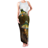 Walleye Fishing Yellow Scales Customize Name Family Matching Tank Maxi Dress and Hawaiian Shirt Dark Gradient Water Background - Wonder Print Shop