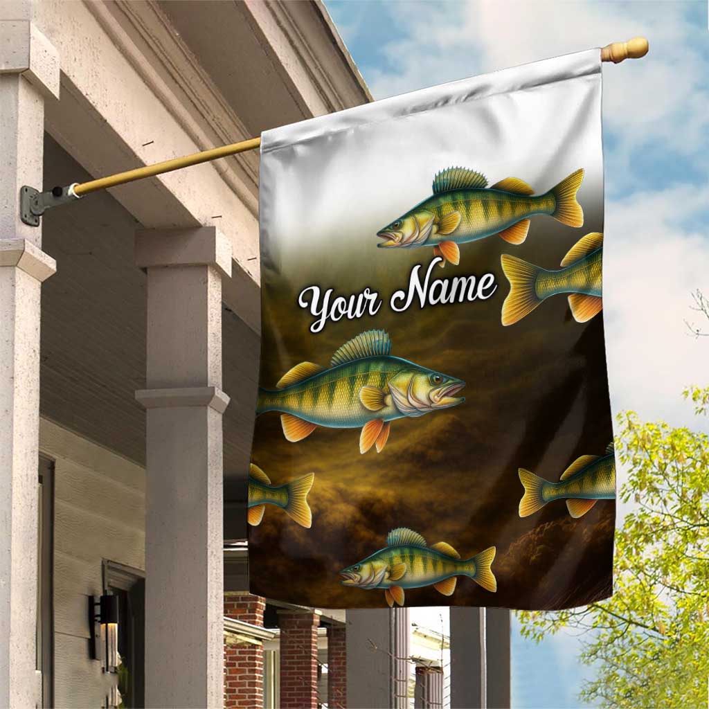 Walleye Fishing Yellow Scales Customize Name Garden Flag Dark Gradient Water Background - Wonder Print Shop