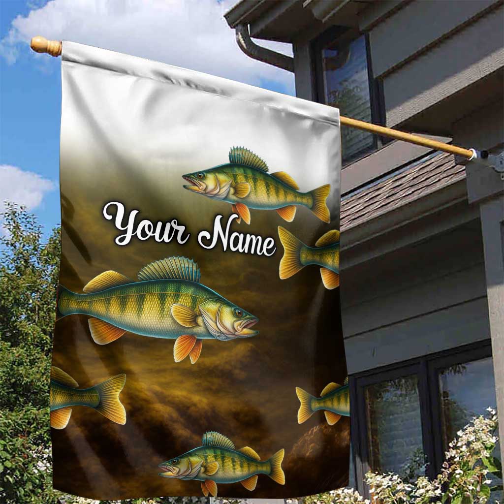 Walleye Fishing Yellow Scales Customize Name Garden Flag Dark Gradient Water Background - Wonder Print Shop