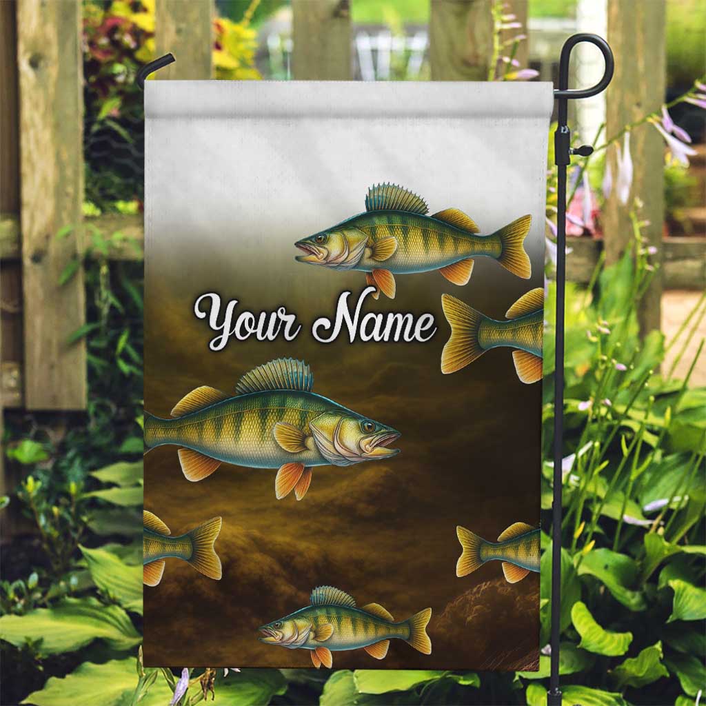 Walleye Fishing Yellow Scales Customize Name Garden Flag Dark Gradient Water Background - Wonder Print Shop