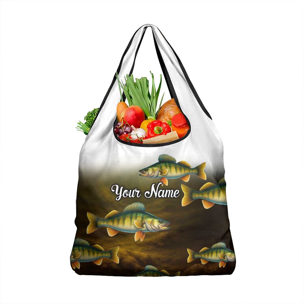 Walleye Fishing Yellow Scales Customize Name Grocery Bag Dark Gradient Water Background - Wonder Print Shop