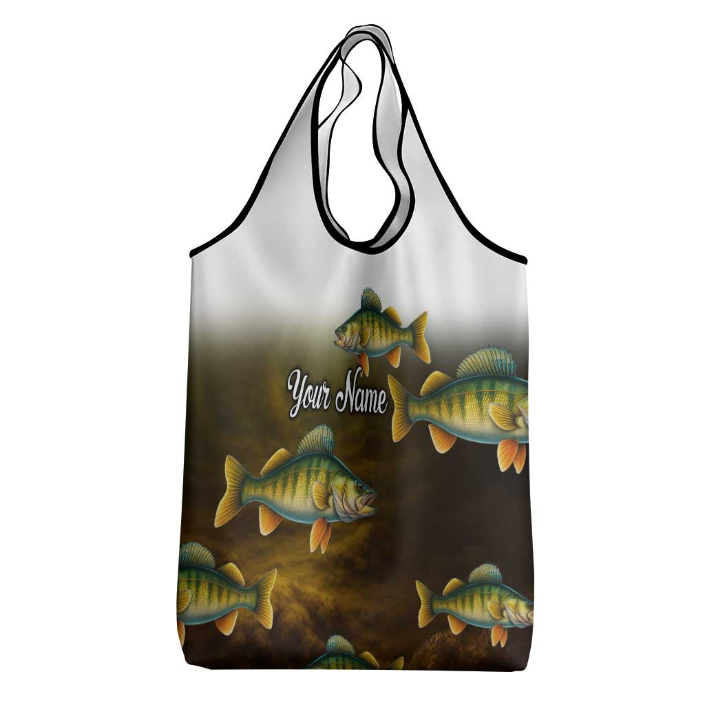 Walleye Fishing Yellow Scales Customize Name Grocery Bag Dark Gradient Water Background - Wonder Print Shop