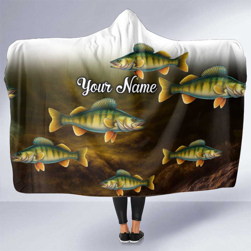 Walleye Fishing Yellow Scales Customize Name Hooded Blanket Dark Gradient Water Background - Wonder Print Shop