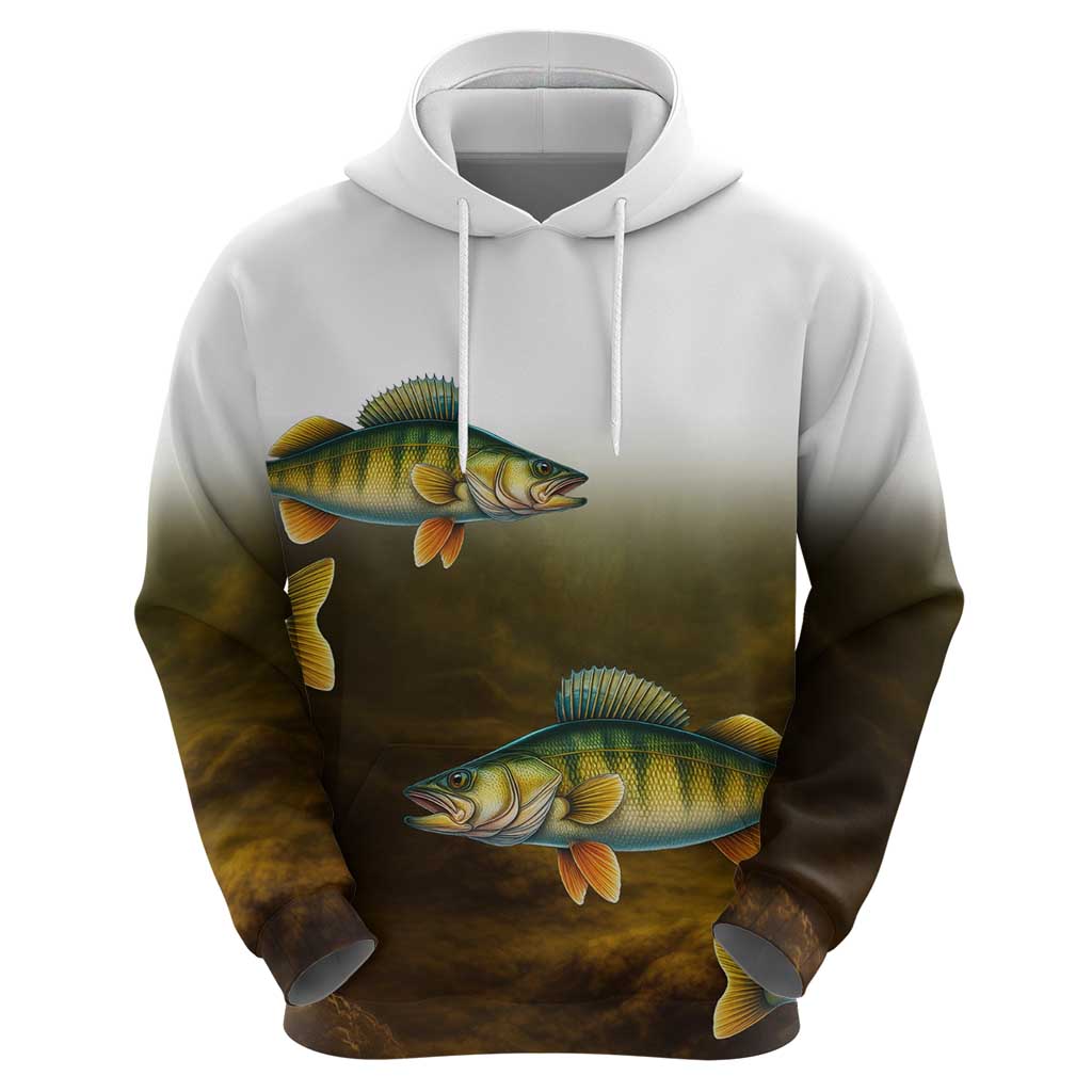 Walleye Fishing Yellow Scales Customize Name Hoodie Dark Gradient Water Background - Wonder Print Shop